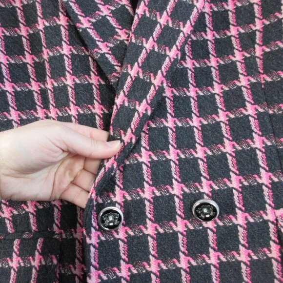 Rachel Zoe Women's Tweed Blazer Jacket L Black Pink Plaid Wool Blend Career 1126 - Picture 6 of 11